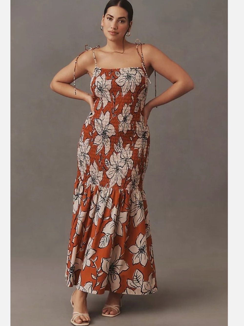 Anthropologie Dhruv Kapoor Smocked Flounce-Hem Dress Women’s Sz S